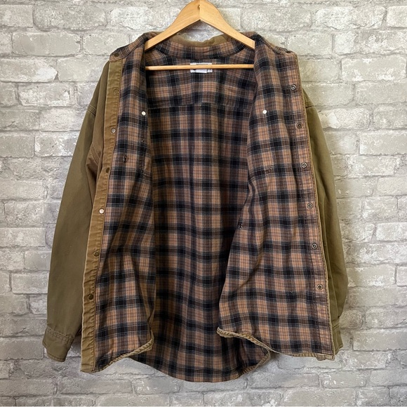 Vintage Carhartt Men's XL S96 Brown Duck Canvas Shirt Jacket Flannel Lined Snap - Picture 3 of 16